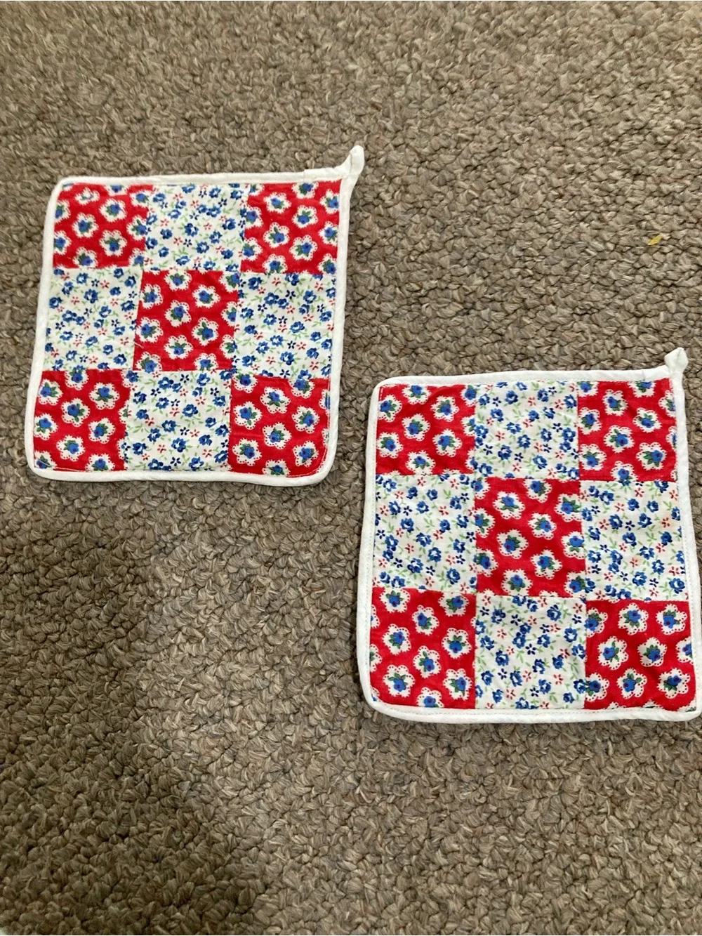 Vintage Handmade Potholders Lot Of 4 Cotton Stars And Squares Reversible